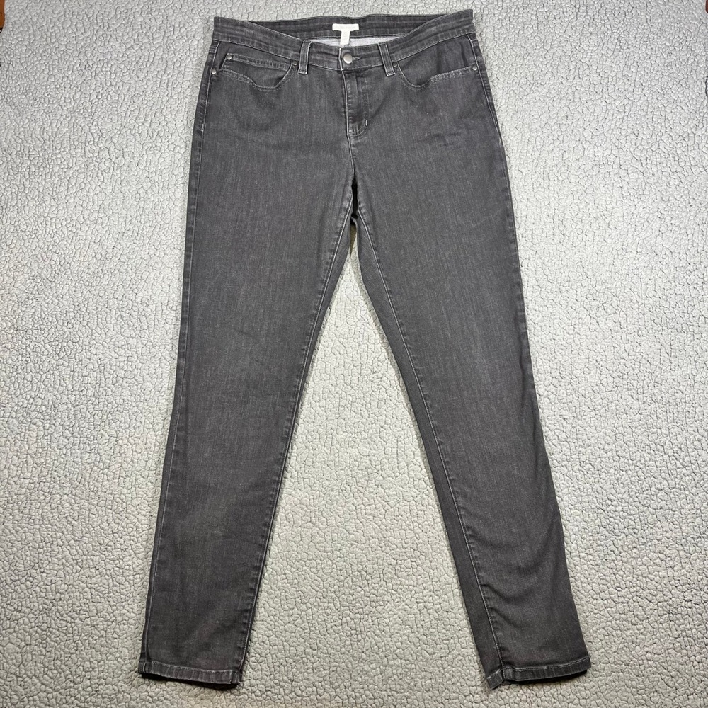 Eileen Fisher Slim Jeans Gray‎ Organic Cotton Stretch Size 14 Charcoal USA Made